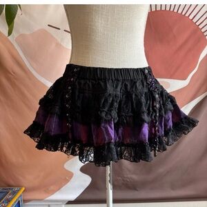 TRIPP NYC Skirt Vintage Tutu Plaid Black Lace Suspenders M Mall Y2K Hot Topic